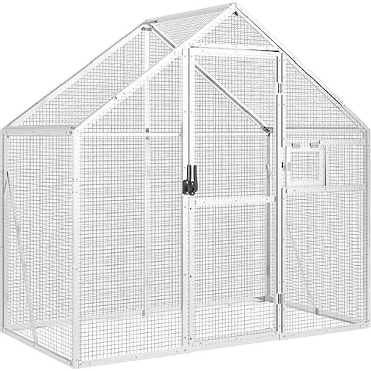 vidaXL Vogelvoliere, Aluminium-Vogelkäfig für den Außenbereich, abschließbare Tür und Fenster, silbern