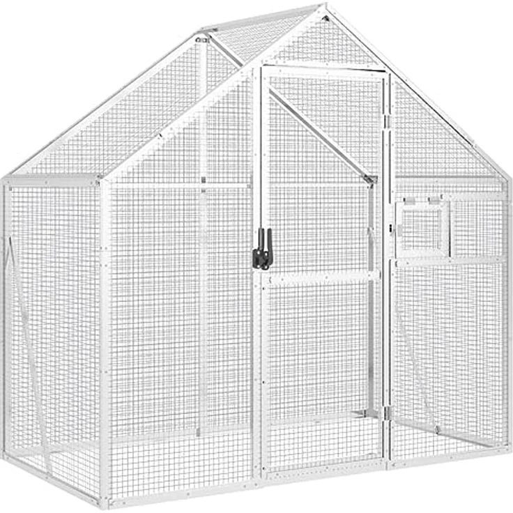 vidaXL Vogelvoliere, Aluminium-Vogelkäfig für den Außenbereich, abschließbare Tür und Fenster, silbern – Bild 1