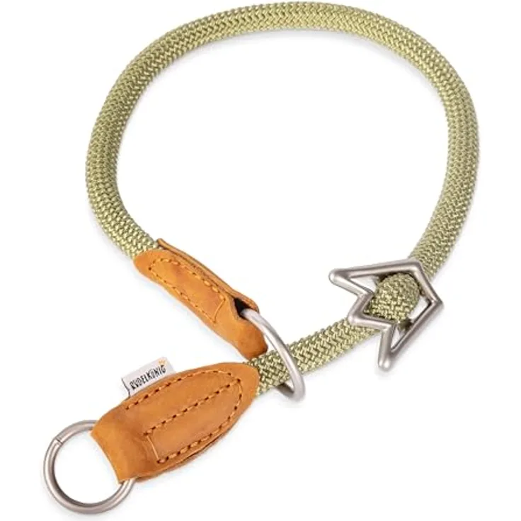 Rudelkönig Hundehalsband Emma, Elegantes Zugstopp Halsband aus Leder und Nylon, ø 12mm, Bequemes Erziehungshalsband für sehr große Hunde, Khaki