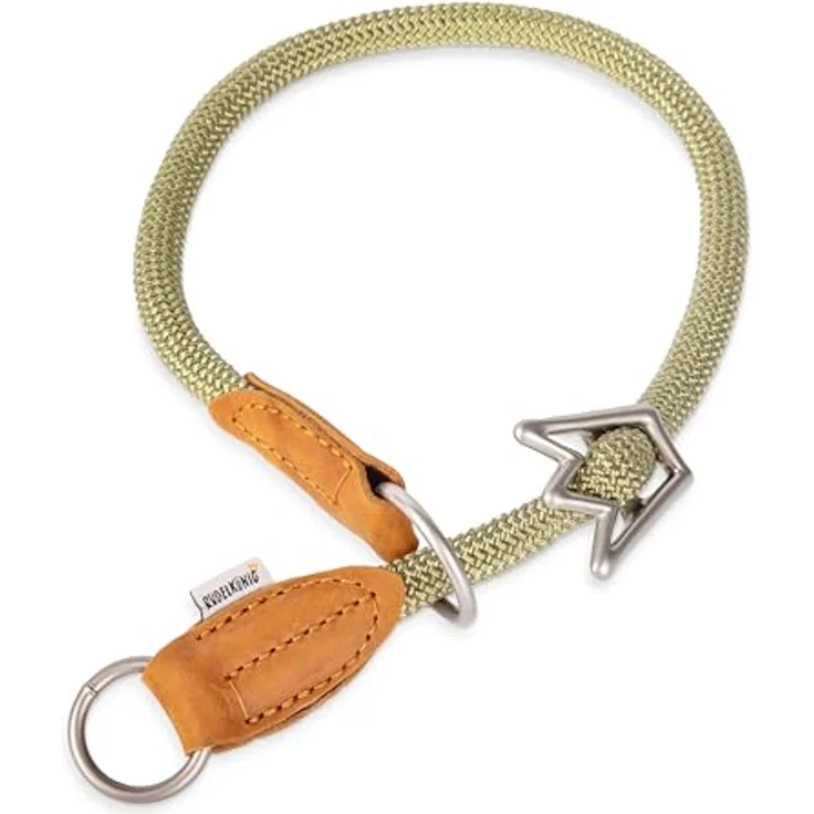 Rudelkönig Hundehalsband Emma, Elegantes Zugstopp Halsband aus Leder und Nylon, ø 12mm, Bequemes Erziehungshalsband für sehr große Hunde, Khaki – Bild 1