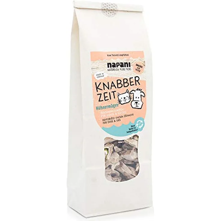 napani Knabber Zeit Hühnermägen, getrocknete Hunde- und Katzenleckerlis, getreidefrei & glutenfrei, 150g