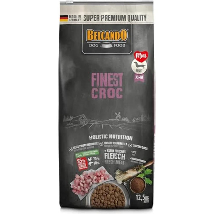 BELCANDO Finest Croc [12,5 kg] Hundefutter, Trockenfutter für kleine & mittlere Hunde, Alleinfuttermittel mit 30% frischer Ente, aktivem Zellschutz und ohne künstliche Zusätze – Bild 1