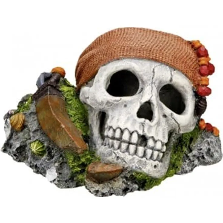 Nobby Aqua Ornaments TOTENKOPF mit Pflanzen, detailgetreue Polyresin Aquarium Dekoration für Süss- und Meerwasseraquarien
