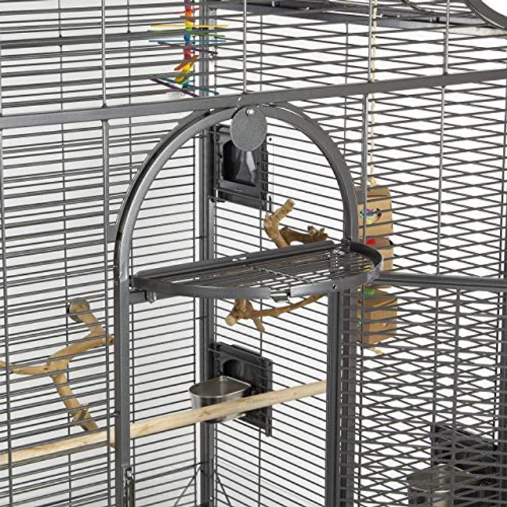 Montana Cages Vogelkäfig Madeira III, großer Käfig für Sittiche, inkl. Anflugklappe, Freisitz, 4 Edelstahlnäpfe, AVILON Pulverbeschichtung, Antik Edition, ca. 90 x 70 x 170cm – Bild 4