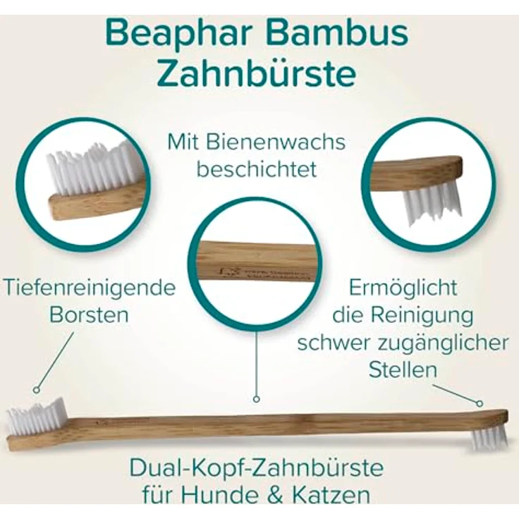 Beaphar Bambus-Zahnbürste, ergonomisches Design mit Bienenwachsgriff und zwei Bürstenkopfgrößen für optimale Zahnpflege bei Hunden – Bild 3