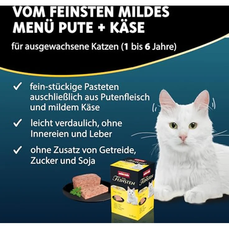 animonda Vom Feinsten Adult Mildes Menü Pute + Käse, Nassfutter für sensible Katzen, ohne Getreide und Zucker, leicht verdaulich, 6 x 100 g – Bild 2
