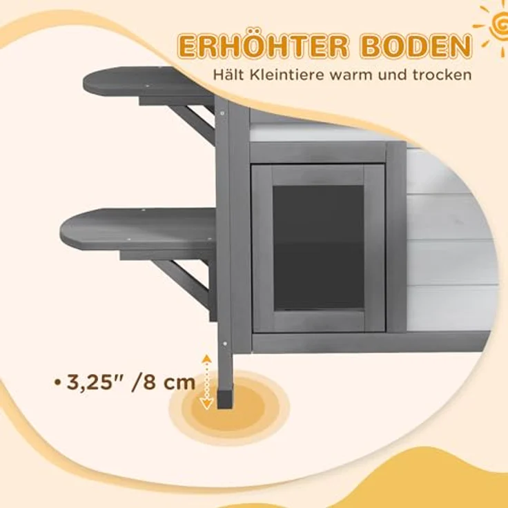 PawHut Katzenhaus 2-Etagen, winterfest und wasserdicht mit Asphaltdach, klappbarem Deckel und Treppe, Outdoor Katzenhöhle für Garten und Balkon, 78 x 55,5 x 91 cm, Weiß – Bild 5