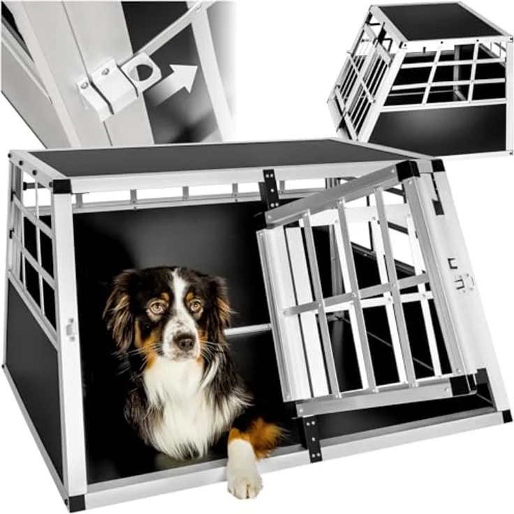 tectake® Hundebox Auto, Aluminium Doppel Hundetransportbox für bis zu 2 Hunde, leicht und stabil, 89 x 69 x 50 cm – Bild 1