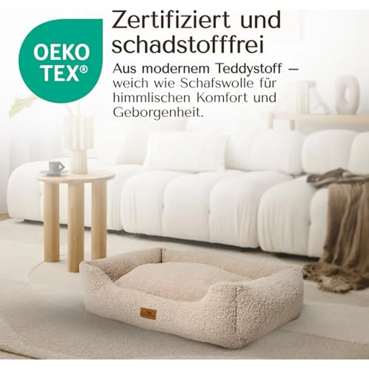 FREUDENTIER Orthopädisches Hundebett Teddy XXL, Ergonomisches Hundesofa mit waschbarem Bezug, herausnehmbarem Liegekissen, OEKO® TEX zertifiziert, für kleine, mittelgroße & große Hunde (Greige) – Bild 5