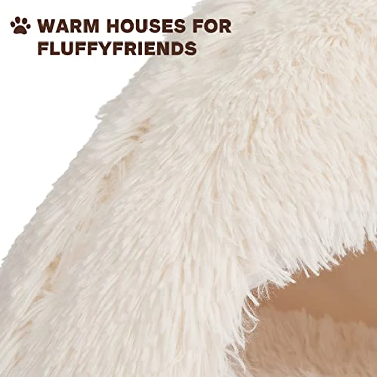 CATISM Katzenbett Waschbar, Flauschige Katzenhöhle mit rutschfestem Boden und 2-in-1 Design, Weiß – Bild 3