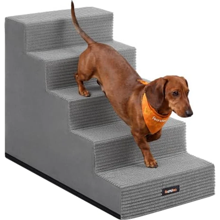 Feandrea Hundetreppe Baddi Kollektion PPS025GD01, 5-stufige Katzentreppe aus hochdichtem Schaumstoff, 76 x 40 x 57 cm, wasserdicht und waschbar, grau – Bild 1