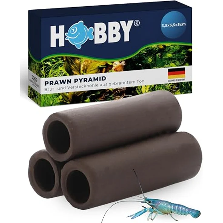 HOBBY Aquariendeko Prawn Pyramid 2-1, Rückzugsmöglichkeit aus gebranntem Ton für Krebse und Garnelen, dunkel – Bild 1