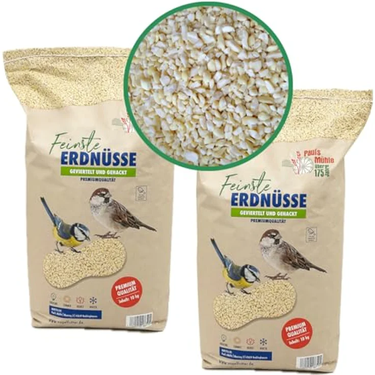 Paul´s Mühle Erdnüsse für Vögel, gehackte Erdnusskerne, 20 kg, Premiumqualität aus Argentinien, ganzjährige Fütterung – Bild 2