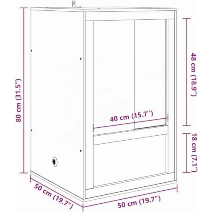 vidaXL Terrarium Braun 50 x 50 x 80 cm, OSB mit Seitenbelüftung und Schiebetür für Reptilien und Nagetiere – Bild 3