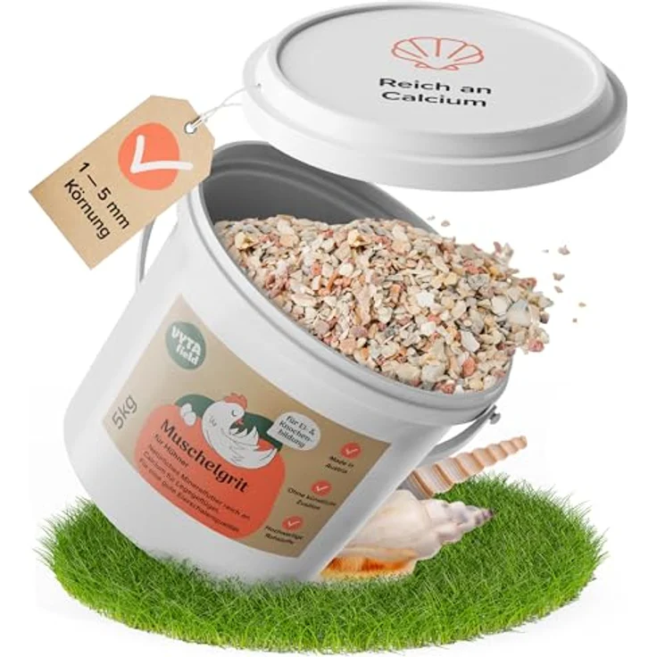 VYTAfield® Muschelgrit für Hühner, 5kg, natürlicher Futterkalk, reich an Calcium, ohne künstliche Zusätze, Made in Austria – Bild 1
