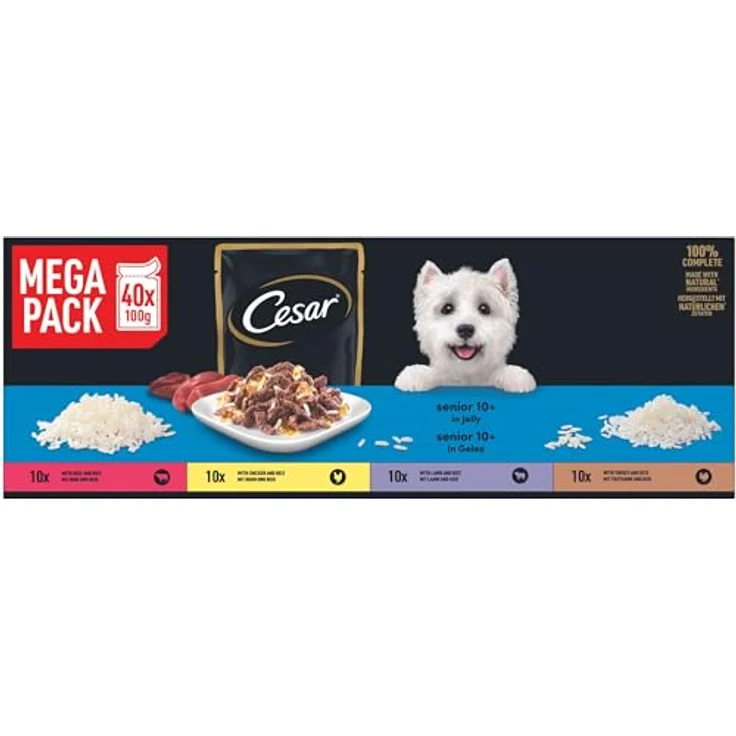 Cesar Selektion in Gelee, Premium Hunde Nassfutter für Senior 10+, getreidefrei mit Superfoods, 40x100g Megapack, 4 Varietäten – Bild 2