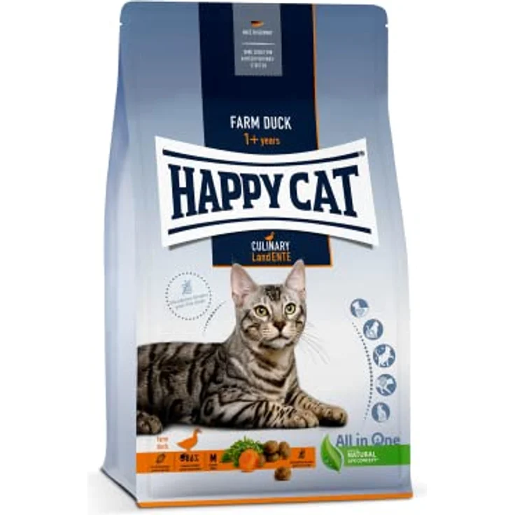 Happy Cat 70567 Culinary Adult Land Ente, getreidefreies Katzen-Trockenfutter für ausgewachsene Katzen, 4 kg, hochwertige Rohstoffe aus biologischer Landwirtschaft, ohne künstliche Zusatzstoffe – Bild 1