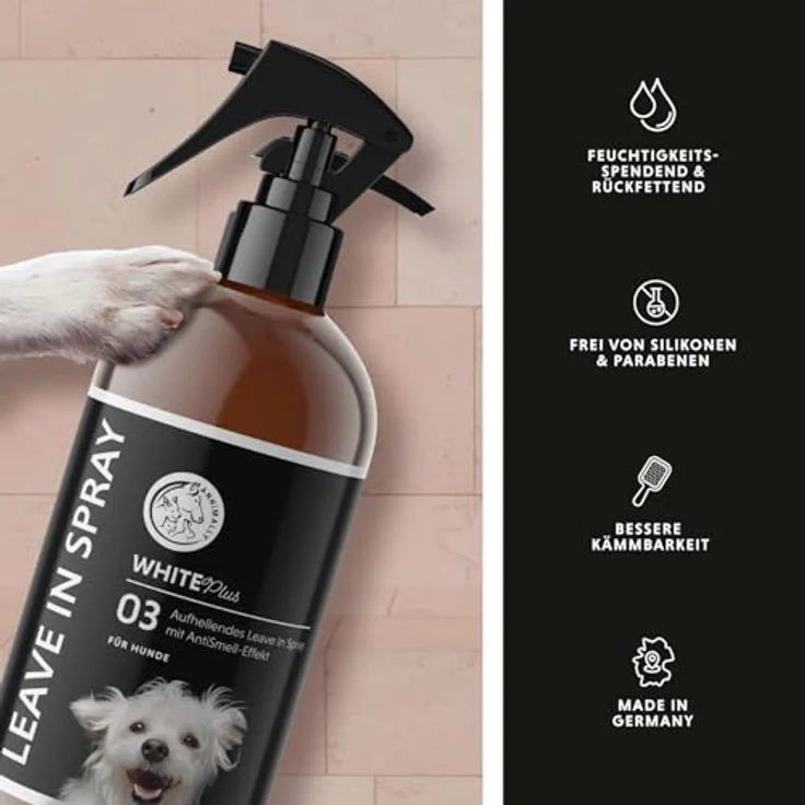 Annimally White Plus Leave-In Spray, Natürliche Kämmhilfe & Glanzspray mit Anti-Gelb Effekt, ph-neutrales Kämmspray für weiße Hunde, 500 ml – Bild 5