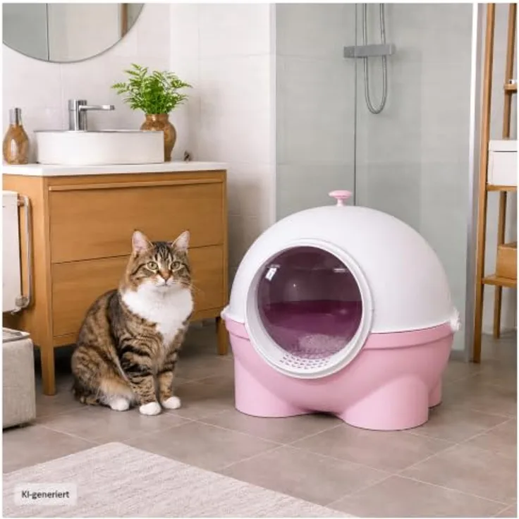 HTI-Living Katzentoilette, modernes Katzen WC in Rosa/Weiß mit großem Einstieg und Streuschaufel, hygienisches Design