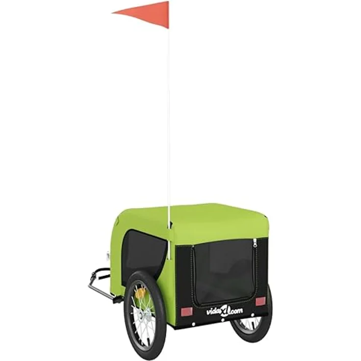 vidaXL Hunde-Transportbox Fahrradanhänger Hunde Grün und Schwarz Oxford-Gewebe und Eisen, Robuster Rahmen und komfortables Design – Bild 8