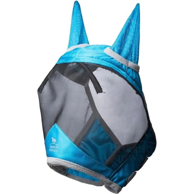Harrison Howard CareMaster Pro Luminous Pferde Fliegenmaske, UV-Schutz, Fleece-Polsterung mit Ohrenschutz, Dresden Blau, Vollblut (M) – Bild 2