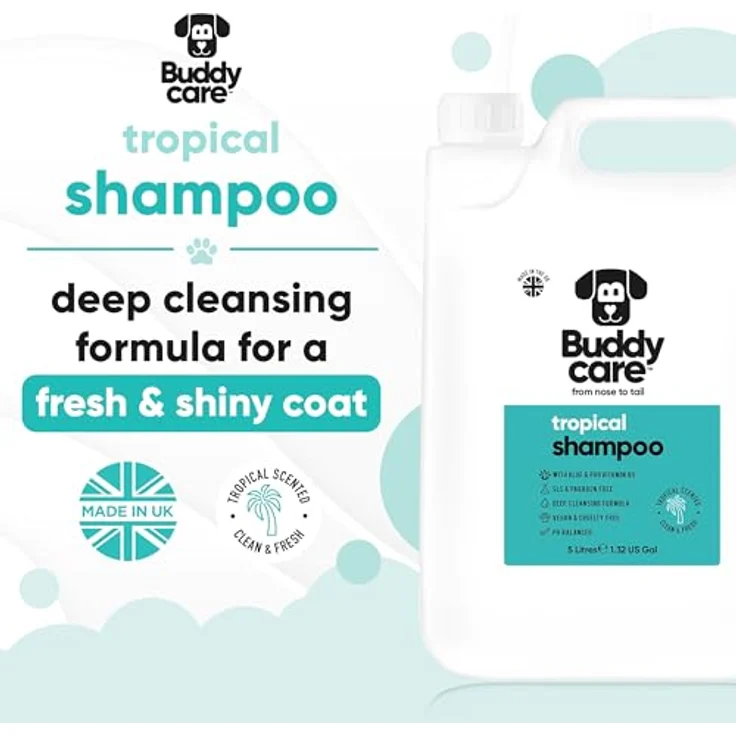 Buddycare Tropisches Hundeshampoo, Tiefenreinigendes Shampoo für Hunde mit Aloe Vera und Pro-Vitamin B5, 5L, Erfrischender Duft – Bild 2