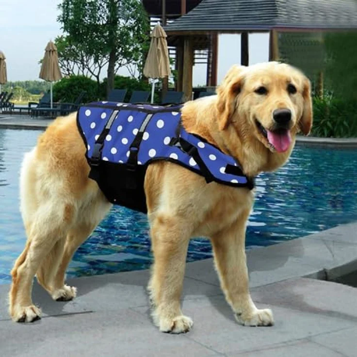 Izefia Hund Schwimmweste Sicherheitsmantel für kleine Hunde, Blau mit Punktmuster, XXS, atmungsaktives Material, verstellbare Träger, D-Ring für Leine – Bild 5