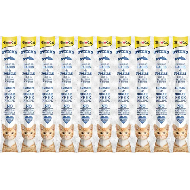 GimCat Sticks Lachs und Forelle, Katzensnacks, 10 Stück, 50g