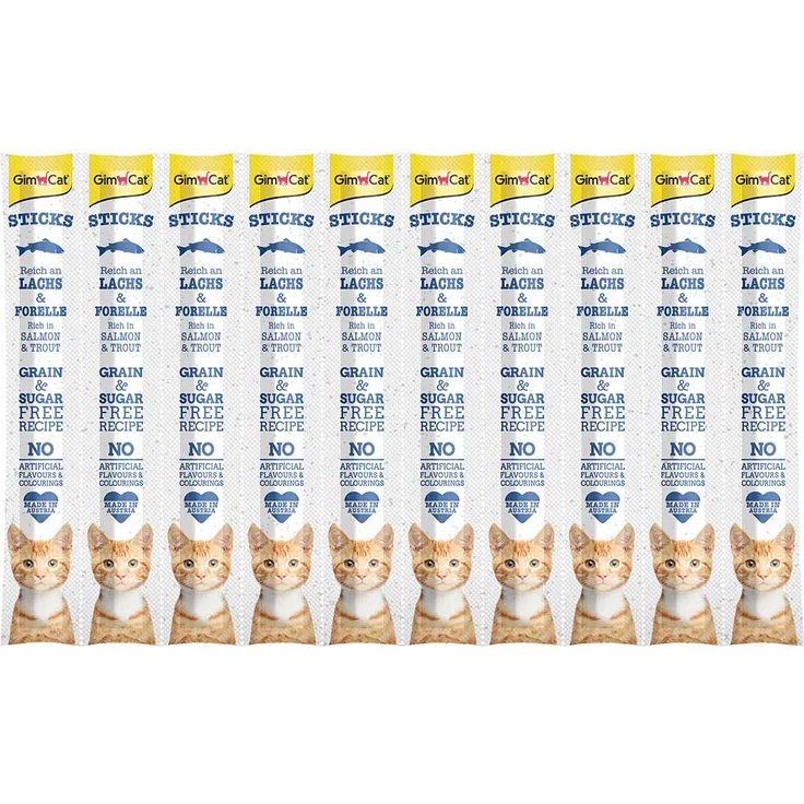 GimCat Sticks Lachs und Forelle, Katzensnacks, 10 Stück, 50g