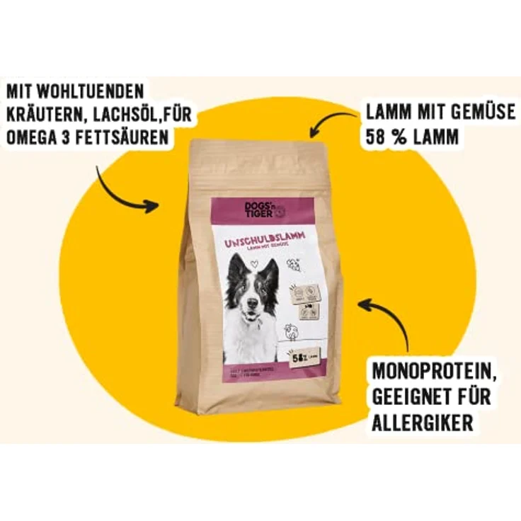 DOGS' n TIGER Dogs’n Tiger Adult Premium Hunde Futter, Unschuldslamm, Trockenfutter mit 58% Lamm & Kräutern, Monoprotein, ohne Zucker & Getreide, 2kg – Bild 5