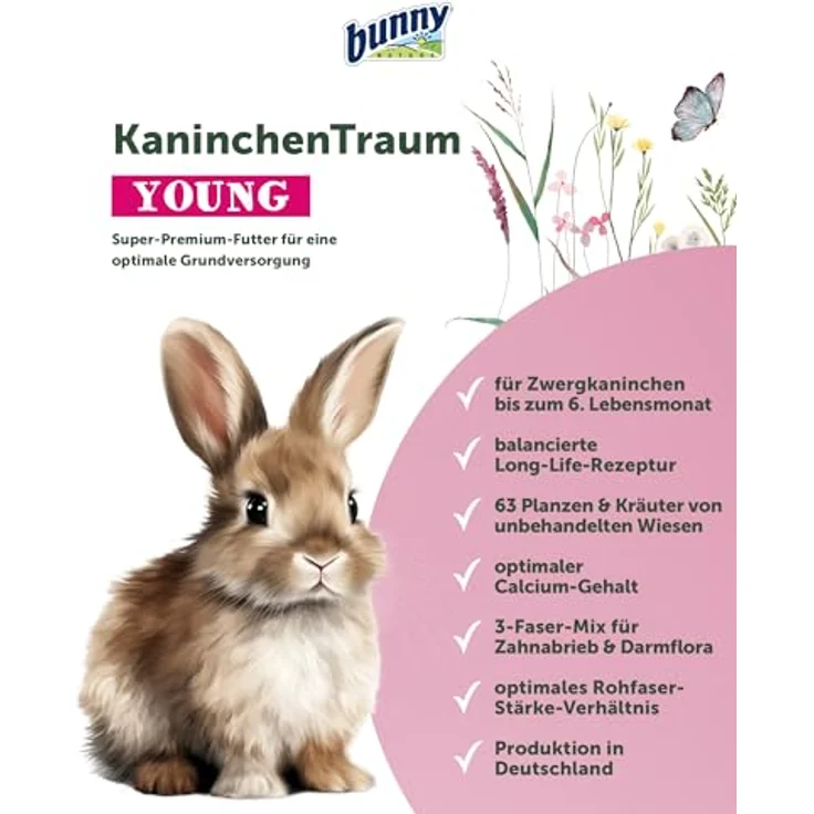 Bunny KaninchenTraum young 1,5 kg, hochwertiges Kleintierfutter mit 20 % Rohfaseranteil und Vitaminen für gesunde Kaninchenaufzucht – Bild 2