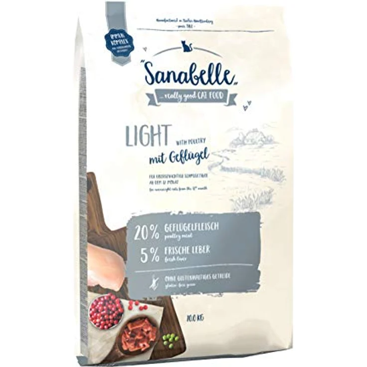Sanabelle Light, Katzentrockenfutter mit 20% frischem Geflügelfleisch, energiereduziert für übergewichtige Katzen, 1 x 10 kg – Bild 1