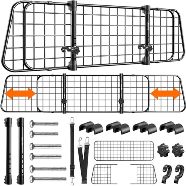 tectake® Hundegitter Auto, universelles Hundeschutzgitter aus solidem Stahl, variabel einstellbar für verschiedene Fahrzeugmodelle, mobiler Kofferraumschutz