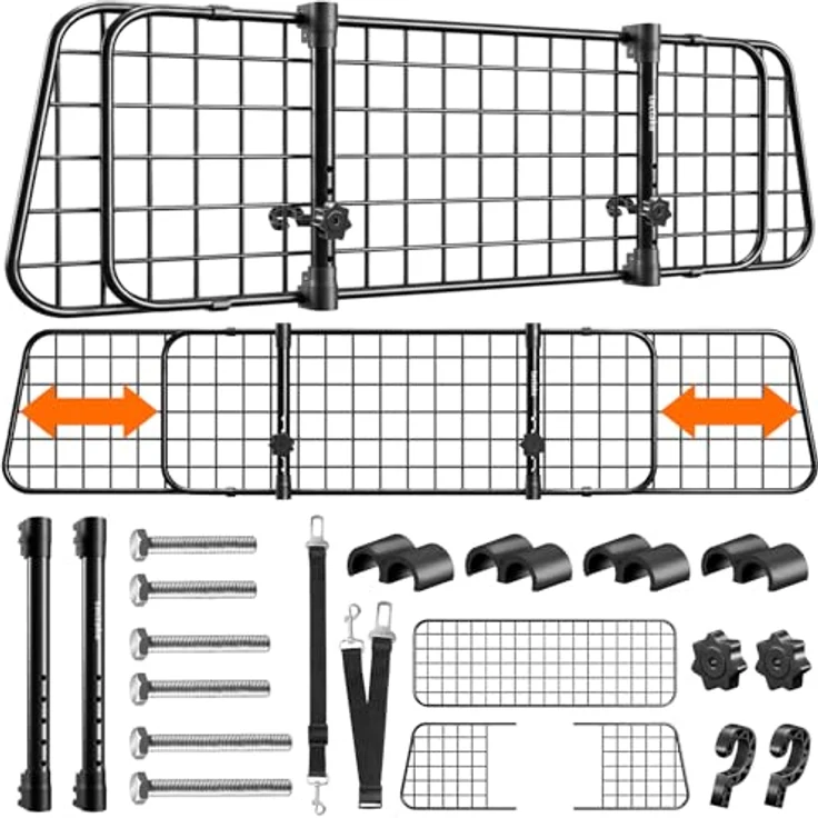 tectake® Hundegitter Auto, universelles Hundeschutzgitter aus solidem Stahl, variabel einstellbar für verschiedene Fahrzeugmodelle, mobiler Kofferraumschutz – Bild 1
