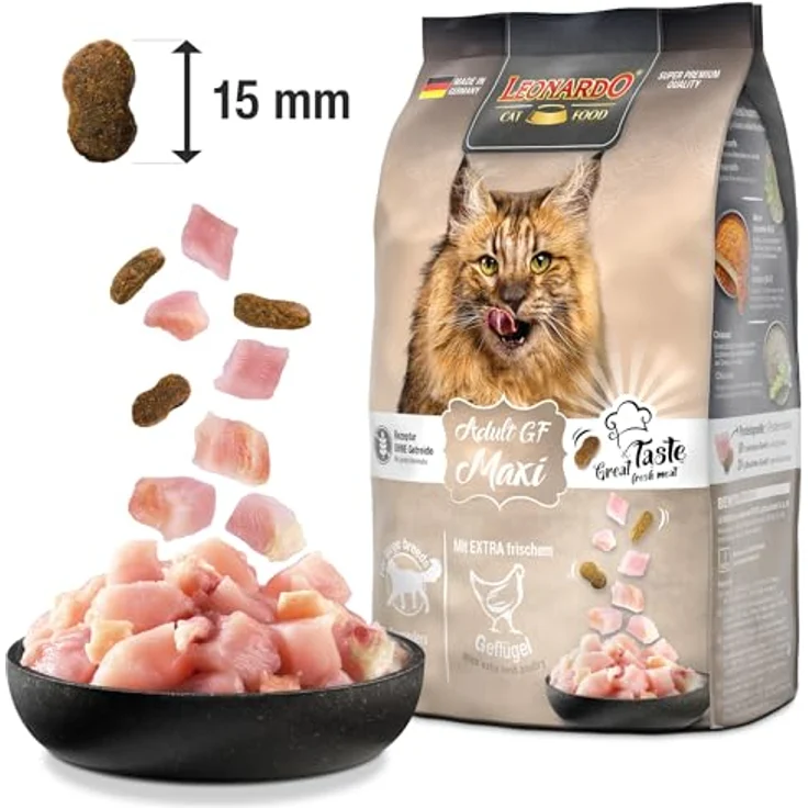 Leonardo Adult Maxi Grainfree, Trockenfutter für große Katzenrassen ab 1 Jahr, 7,5 kg, getreidefrei, mit 30% frischem Geflügelfleisch, Zahnpflege-Effekt – Bild 3