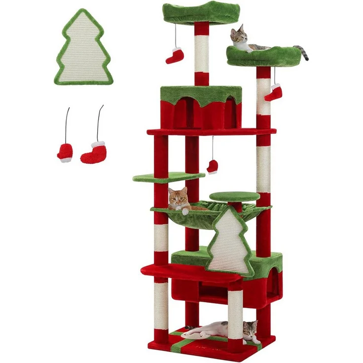 Purpurra Kratzbaum Katzenturm S-135cm mit Hängematte und Katzenhöhle, höhenverstellbar, gepolstert, sisalüberzogen