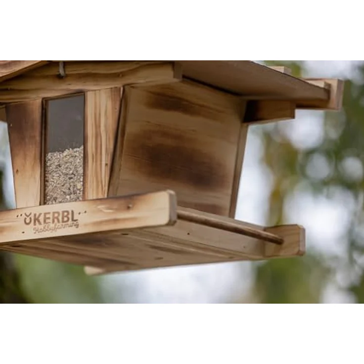 Kerbl Hobbyfarming Vogelfutterhaus aus Holz, wetterfest mit Glassichtfenster, robuster Kordel zur Aufhängung, für Wildvögel, witterungsbeständig – Bild 5
