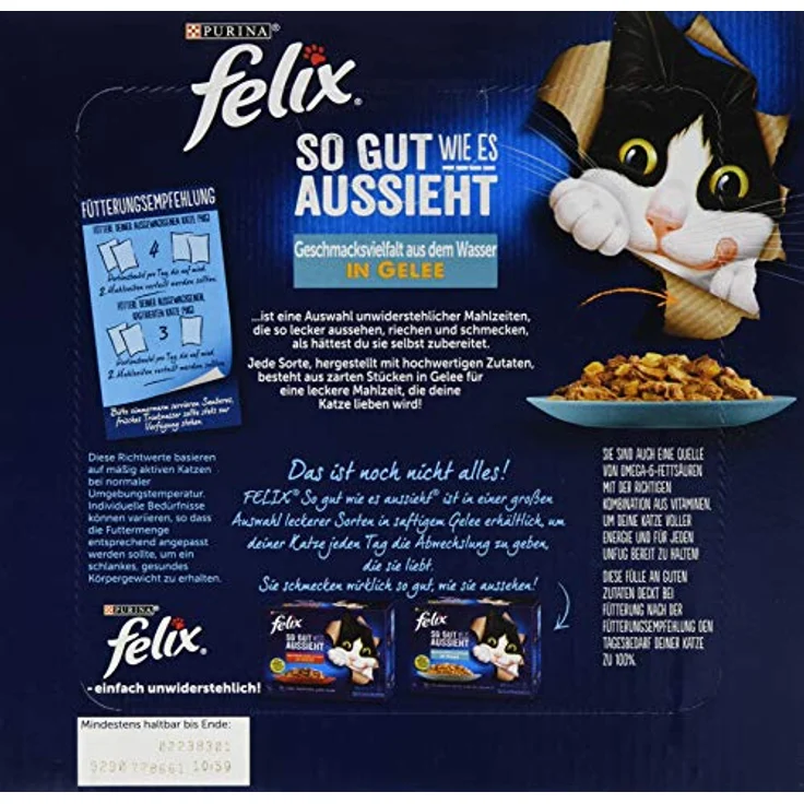 Purina FELIX Katzennassfutter So gut wie es aussieht in Gelee, Geschmacksvielfalt aus Wasser, 1er Pack (24 x 85g) Portionsbeutel – Bild 2