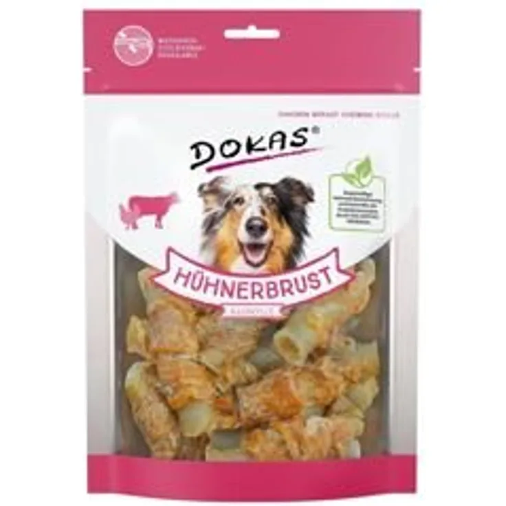 Dokas DOG Hühnerbrust in Stückchen, Hundesnack mit 23% Hühnerbrustfilet, 8 x 250g