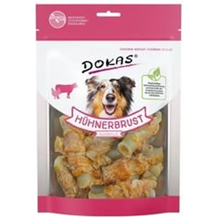 Dokas DOG Hühnerbrust in Stückchen, Hundesnack mit 23% Hühnerbrustfilet, 8 x 250g – Bild 1