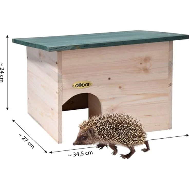 dobar Igelhaus Bausatz, Tierhaus mit grünem Dach und Schleuseneingang, wetterfestes Kiefernholz, ca. 34,5 x 27 x 24 cm – Bild 2