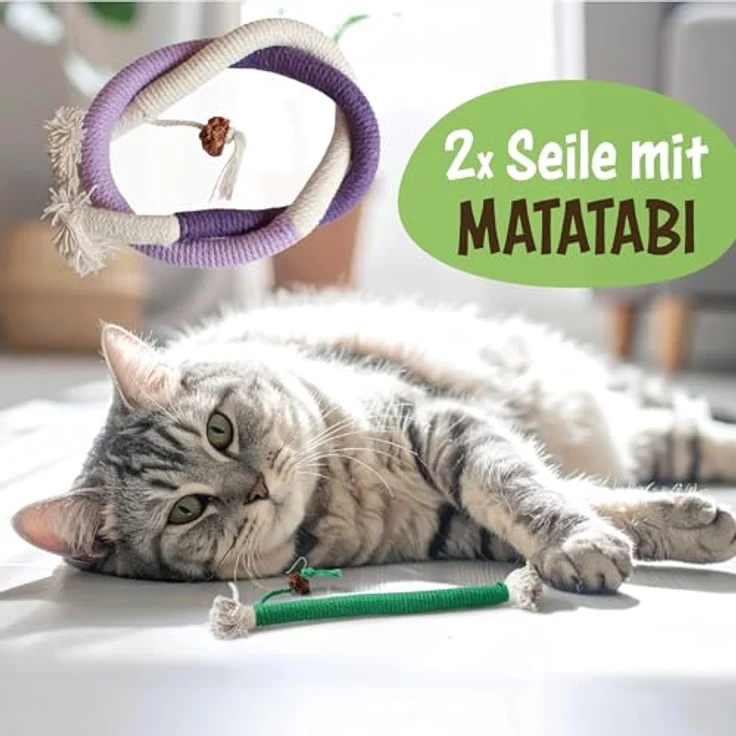 KaraLuna Katzenspielzeug Set, 6-teilig mit Plüschraupe, Fensterspielzeug, Knister-Möhre, Massage Eckbürste, interaktive Spielzeuge mit Katzenminze und Matatabi – Bild 5