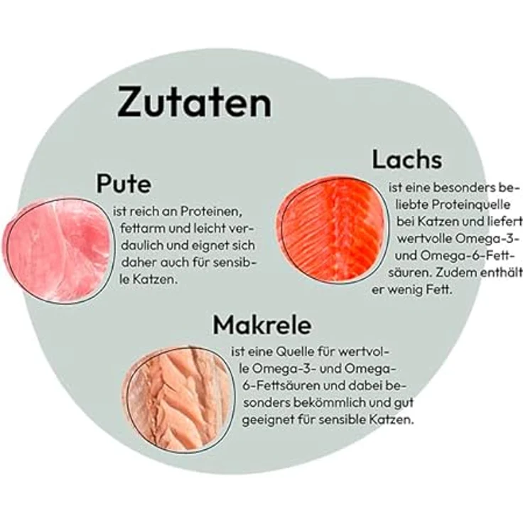GRAU Nassfutter für Katzen - Pute, Lachs, Makrele, 6er Pack (6 x 400 g), getreidefrei, reich an Omega-3- und Omega-6-Fettsäuren, für Erwachsene Katzen – Bild 5