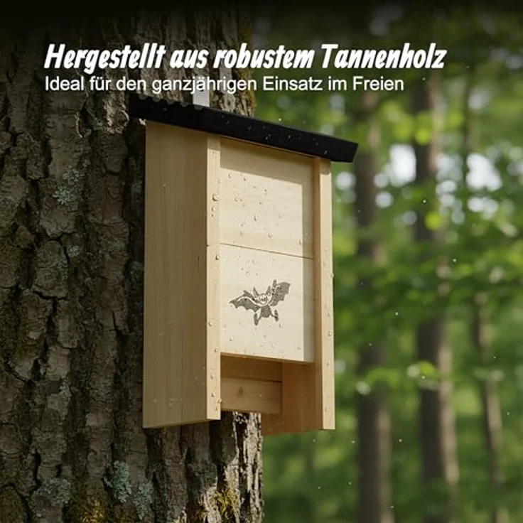 relaxdays Nistkasten Fledermauskasten 2er Set, schwarz, aus unbehandeltem Tannenholz mit Anflughilfe und rauer Oberfläche – Bild 2