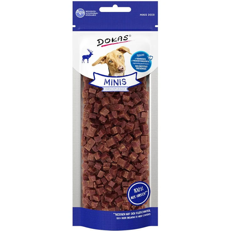 Dokas Minis Hirschfleisch, Hundesnack mit L-Carnitin zur Unterstützung der Fettverbrennung, 60g