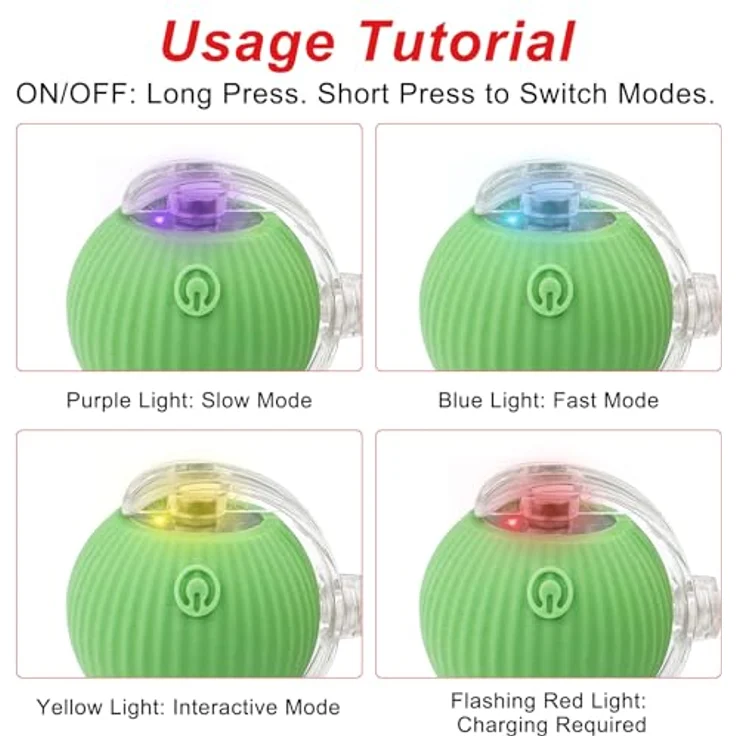 WinGluge Interaktives Katzenspielzeug - 360° Rolling Smart Ball, Automatischer Rollender Ball für Katzen, 2 Stück (Rot+Grün) mit intelligentem Bewegungsmodus und drei Spielmodi – Bild 3