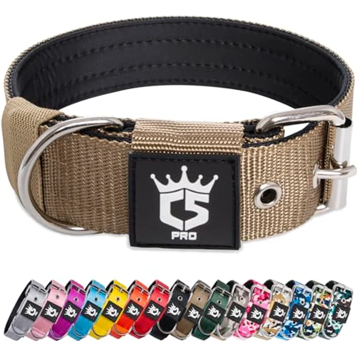 TSPRO Taktisches Hundehalsband, Robustes Metallschnallenverschluss-Halsband, 3,8 cm Breit, Verstellbar für Mittel bis Großgroße Hunde, Khaki L – Bild 1
