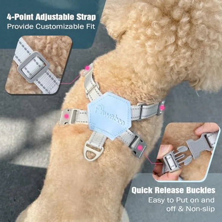 Pawaboo Hundegeschirr Set, X-Rahmen Verstellbares Anti-Zug Brustgeschirr mit Leine für Kleine und Mittelgroße Hunde & Welpen, Atmungsaktive Weste, Größe S, Blau – Bild 4