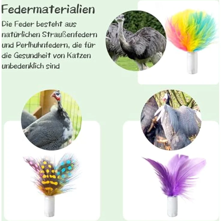 GoldenSun 14-teiliges Katzenspielzeug Set, interaktive Ersatzteile mit Naturfedern und Mylar-Knisterbällen für Indoor-Katzen, multicolor – Bild 3