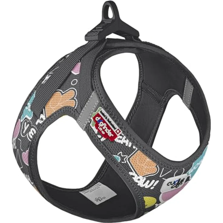 Curli Clasp Vest Geschirr Limited Edition 25, Hunde-Geschirr mit Air-Mesh-Material, schwarzer Comic-Design, reflektierenden Streifen und innovativem Clasp-Verschluss – Bild 1